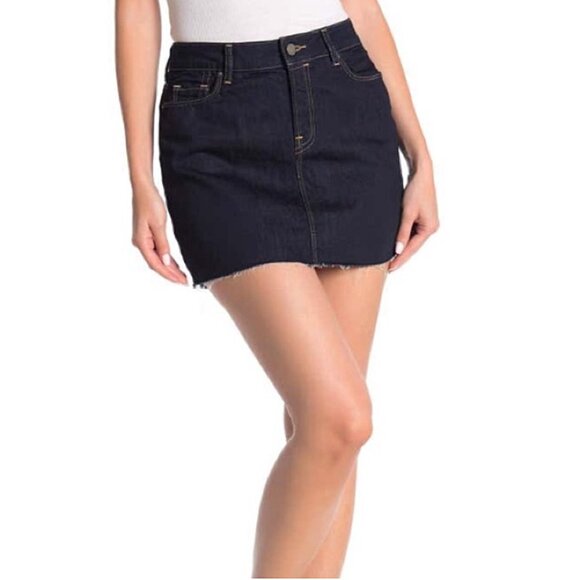 All Saints Ace Denim Mini Skirt - Raw Hem - Dark Wash - Sz 2 - Picture 1 of 3